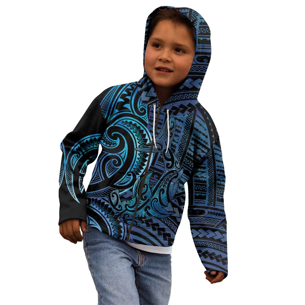 New Zealand Hammerhead Shark Kid Hoodie Maori Haehae Mangopare Galaxy LT14 - Polynesian Pride