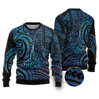 New Zealand Hammerhead Shark Ugly Christmas Sweater Maori Haehae Mangopare Galaxy LT14 Blue - Polynesian Pride