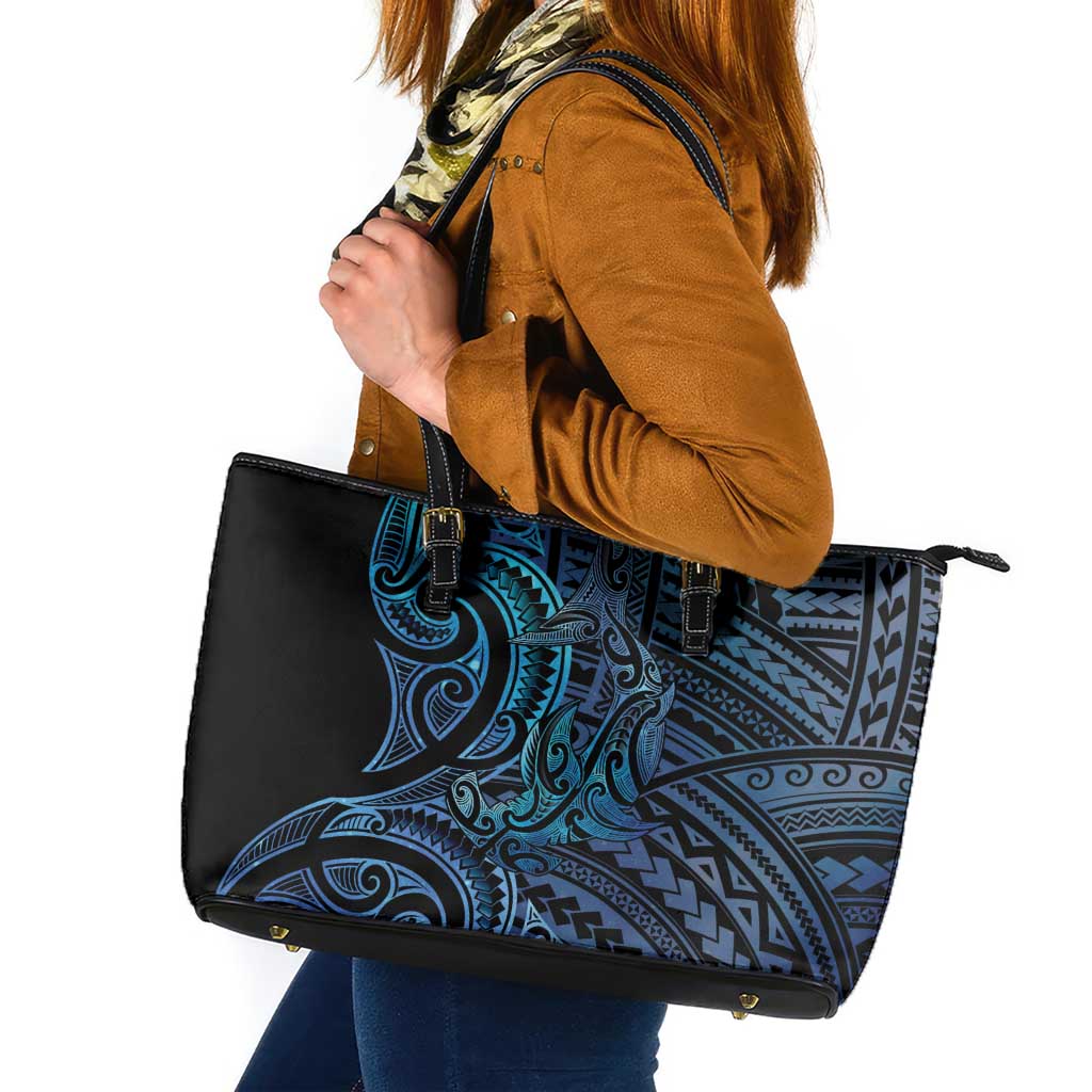 New Zealand Hammerhead Shark Leather Tote Bag Maori Haehae Mangopare Galaxy LT14 Blue - Polynesian Pride