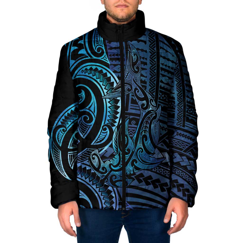 New Zealand Hammerhead Shark Padded Jacket Maori Haehae Mangopare Galaxy LT14 Men Blue - Polynesian Pride
