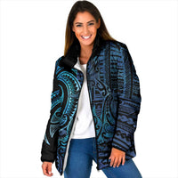 New Zealand Hammerhead Shark Padded Jacket Maori Haehae Mangopare Galaxy LT14 Women Blue - Polynesian Pride
