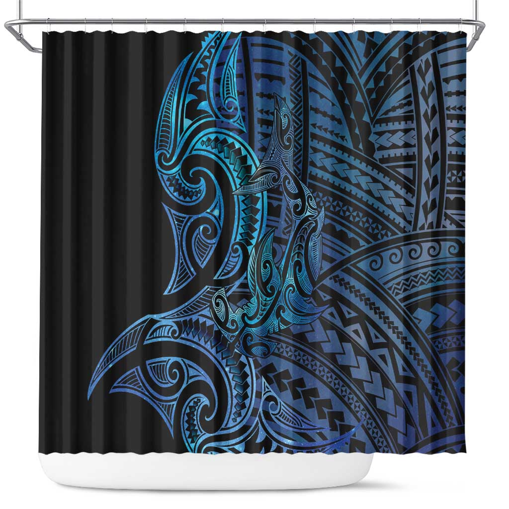 New Zealand Hammerhead Shark Shower Curtain Maori Haehae Mangopare Galaxy LT14 Blue - Polynesian Pride