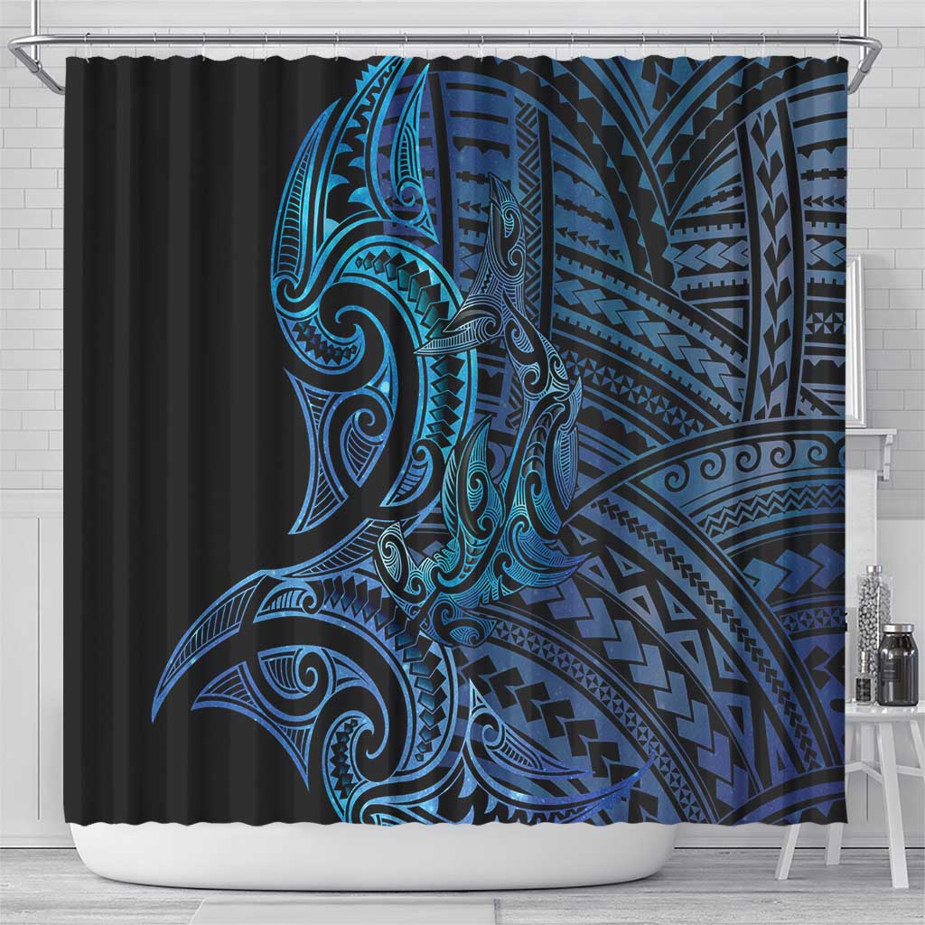 New Zealand Hammerhead Shark Shower Curtain Maori Haehae Mangopare Galaxy LT14 - Polynesian Pride