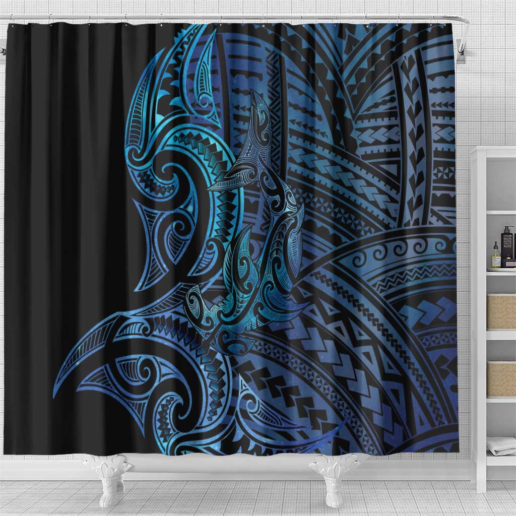 New Zealand Hammerhead Shark Shower Curtain Maori Haehae Mangopare Galaxy LT14 - Polynesian Pride
