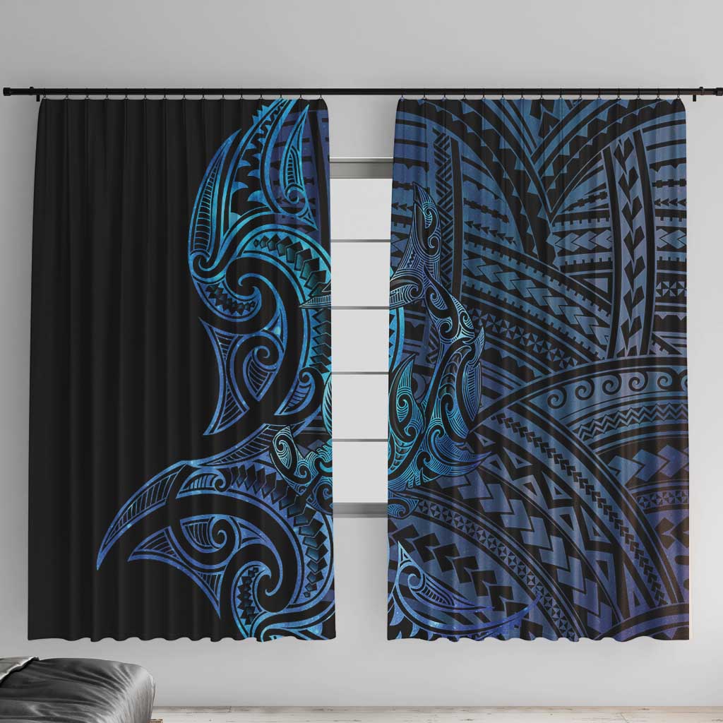 New Zealand Hammerhead Shark Window Curtain Maori Haehae Mangopare Galaxy LT14 With Hooks Blue - Polynesian Pride