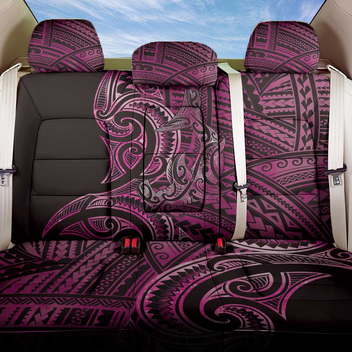 New Zealand Hammerhead Shark Back Car Seat Cover Maori Haehae Mangopare Pink LT14 One Size Pink - Polynesian Pride