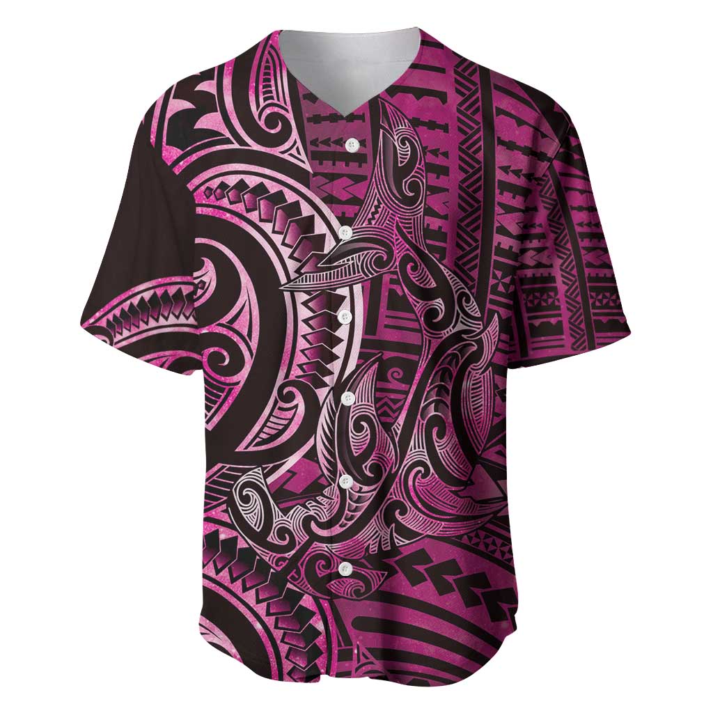 New Zealand Hammerhead Shark Baseball Jersey Maori Haehae Mangopare Pink LT14 Pink - Polynesian Pride