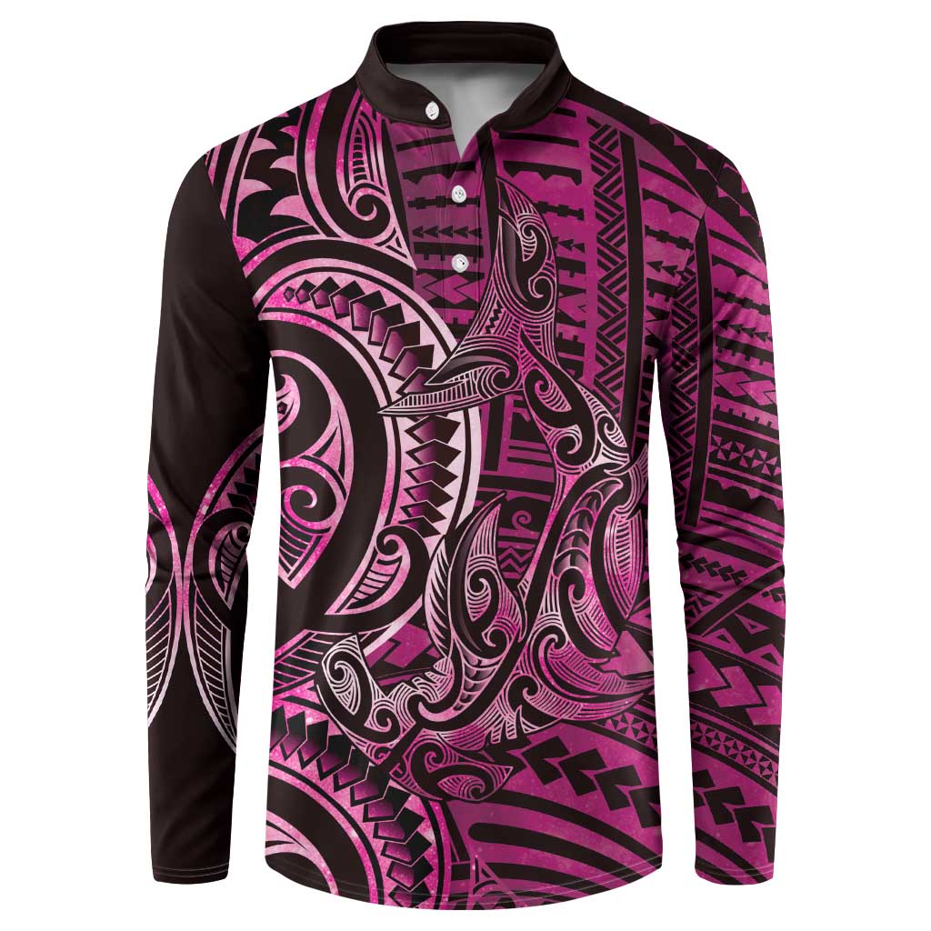 New Zealand Hammerhead Shark Button Sweatshirt Maori Haehae Mangopare Pink LT14 Pink - Polynesian Pride