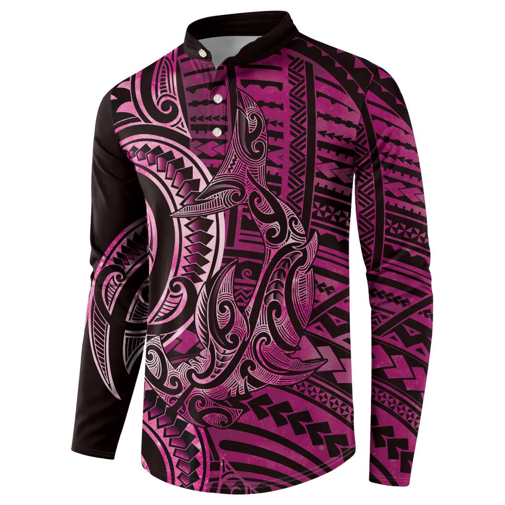 New Zealand Hammerhead Shark Button Sweatshirt Maori Haehae Mangopare Pink LT14 - Polynesian Pride