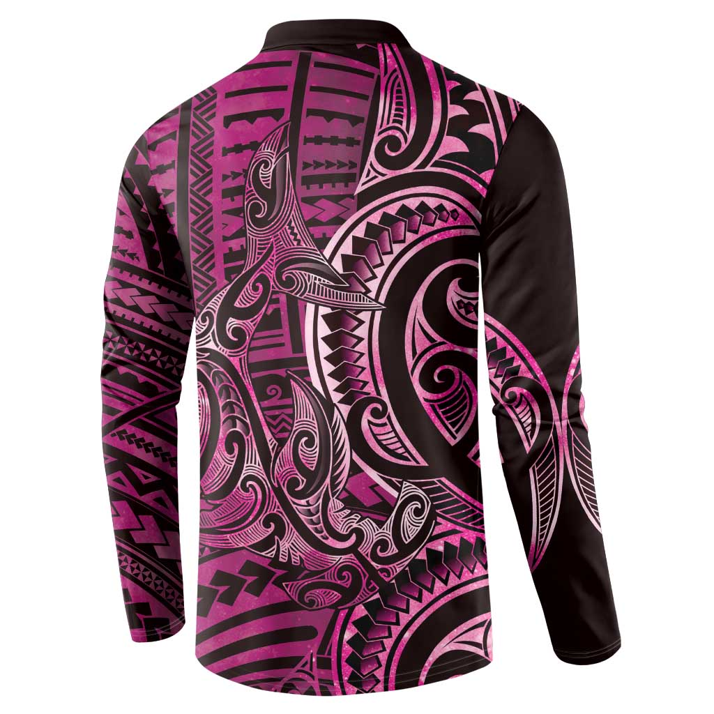 New Zealand Hammerhead Shark Button Sweatshirt Maori Haehae Mangopare Pink LT14 - Polynesian Pride