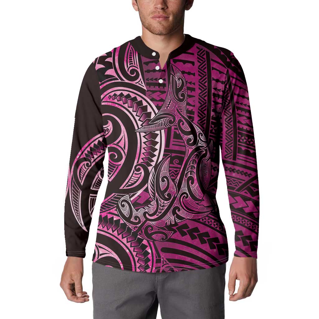 New Zealand Hammerhead Shark Button Sweatshirt Maori Haehae Mangopare Pink LT14 - Polynesian Pride