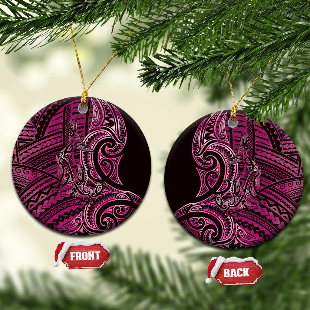 New Zealand Hammerhead Shark Ceramic Ornament Maori Haehae Mangopare Pink LT14 Circle Pink - Polynesian Pride