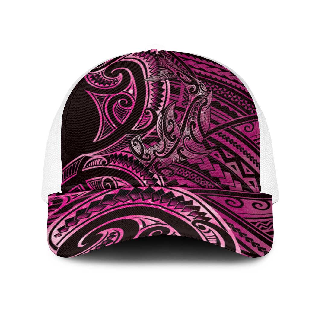 New Zealand Hammerhead Shark Mesh Trucker Cap Maori Haehae Mangopare Pink LT14 One Size White Pink - Polynesian Pride