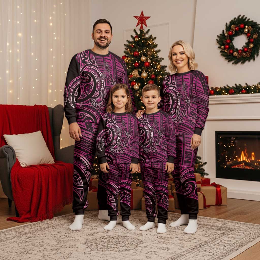 New Zealand Hammerhead Shark Christmas Pajama Set Maori Haehae Mangopare Pink LT14 - Polynesian Pride