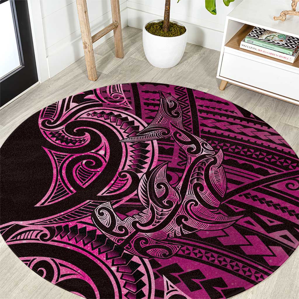 New Zealand Hammerhead Shark Round Carpet Maori Haehae Mangopare Pink LT14 Pink - Polynesian Pride