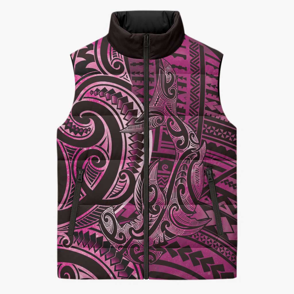 New Zealand Hammerhead Shark Sleeveless Puffer Jacket Maori Haehae Mangopare Pink LT14 Unisex Pink - Polynesian Pride