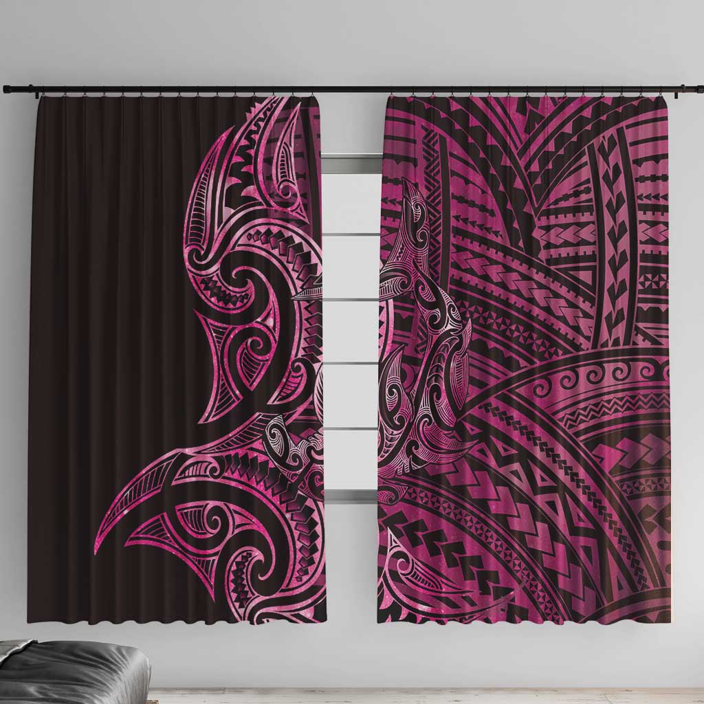 New Zealand Hammerhead Shark Window Curtain Maori Haehae Mangopare Pink LT14 With Hooks Pink - Polynesian Pride