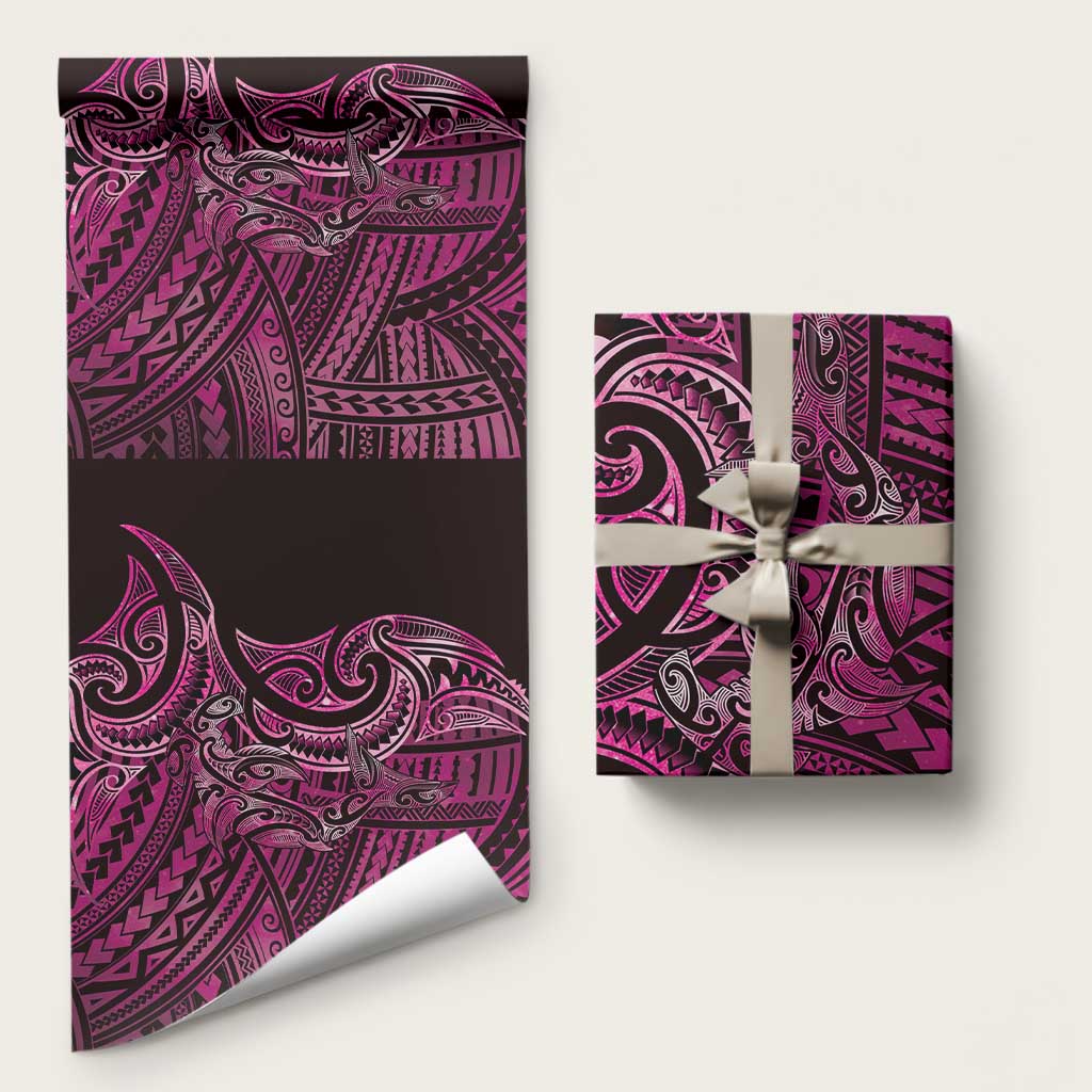 New Zealand Hammerhead Shark Wrapping Paper Maori Haehae Mangopare Pink LT14 58" × 23" Pink - Polynesian Pride