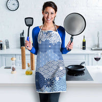 Blue Palaka Japanese Patterns Apron Asanoha Seigaiha Sakura Motif LT14 - Polynesian Pride