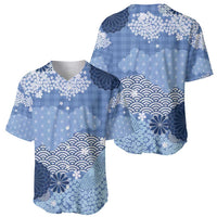 Blue Palaka Japanese Patterns Baseball Jersey Asanoha Seigaiha Sakura Motif LT14 - Polynesian Pride