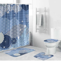Blue Palaka Japanese Patterns Bathroom Set Asanoha Seigaiha Sakura Motif LT14 Bathroom Set (4 pcs) Blue - Polynesian Pride