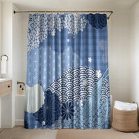 Blue Palaka Japanese Patterns Bathroom Set Asanoha Seigaiha Sakura Motif LT14 Shower Curtain Only Blue - Polynesian Pride