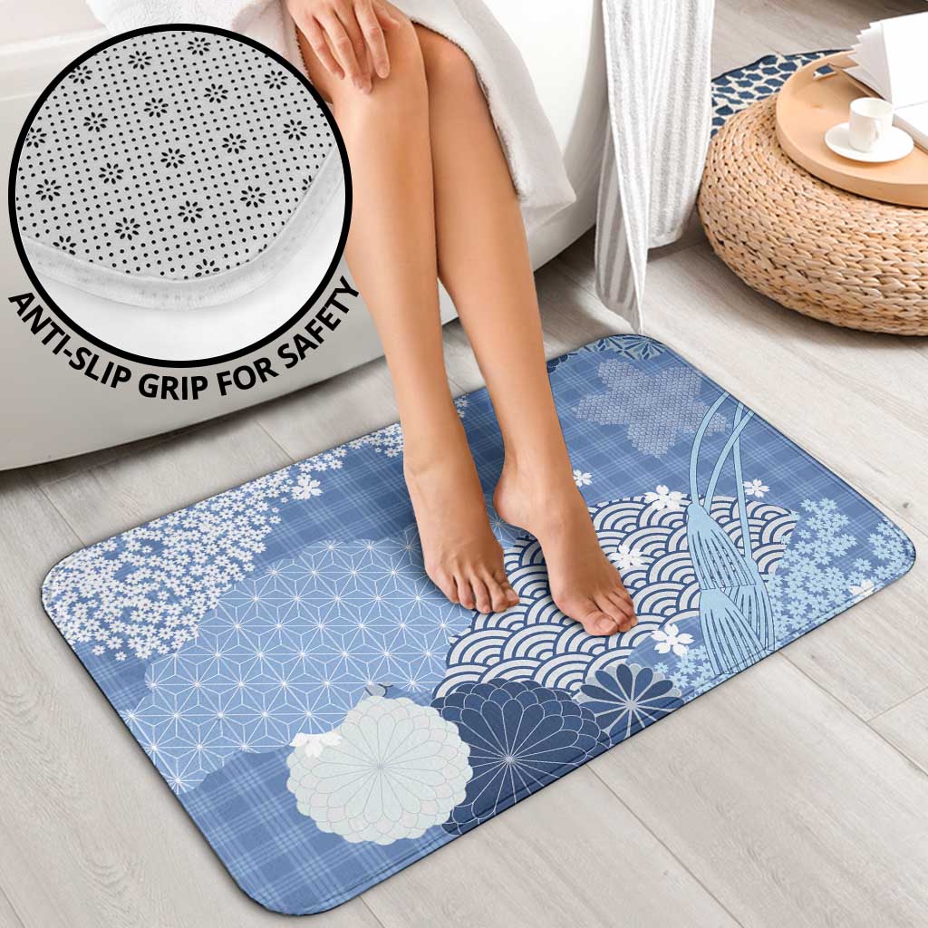 Blue Palaka Japanese Patterns Bathroom Set Asanoha Seigaiha Sakura Motif LT14 - Polynesian Pride