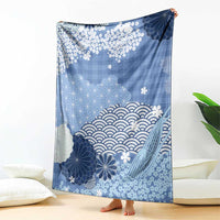 Blue Palaka Japanese Patterns Blanket Asanoha Seigaiha Sakura Motif LT14 - Polynesian Pride