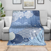 Blue Palaka Japanese Patterns Blanket Asanoha Seigaiha Sakura Motif LT14 - Polynesian Pride