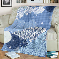 Blue Palaka Japanese Patterns Blanket Asanoha Seigaiha Sakura Motif LT14 - Polynesian Pride