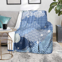 Blue Palaka Japanese Patterns Blanket Asanoha Seigaiha Sakura Motif LT14 - Polynesian Pride