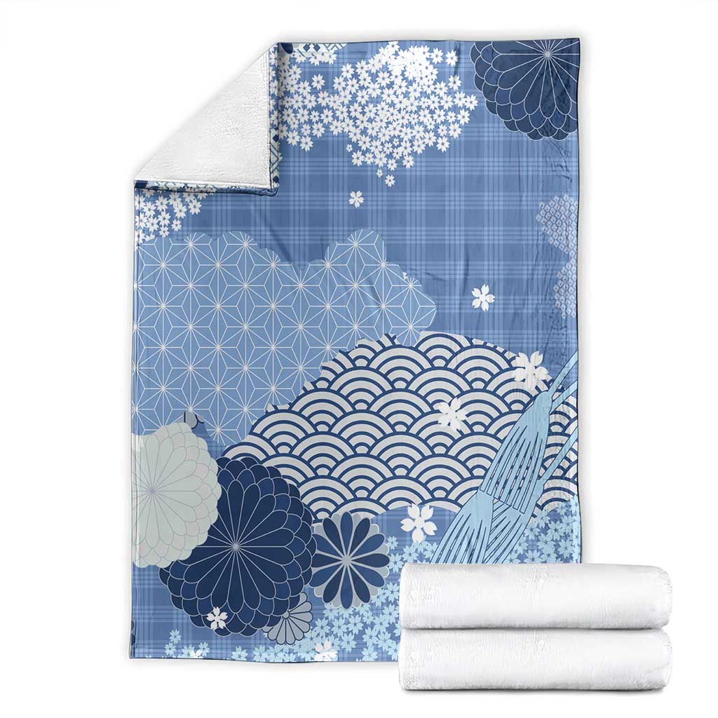 Blue Palaka Japanese Patterns Blanket Asanoha Seigaiha Sakura Motif LT14 - Polynesian Pride