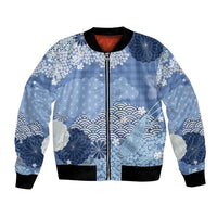 Blue Palaka Japanese Patterns Bomber Jacket Asanoha Seigaiha Sakura Motif LT14 Unisex Blue - Polynesian Pride