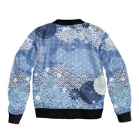 Blue Palaka Japanese Patterns Bomber Jacket Asanoha Seigaiha Sakura Motif LT14 - Polynesian Pride
