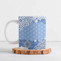 Blue Palaka Japanese Patterns Ceramic Mug Asanoha Seigaiha Sakura Motif LT14 Blue - Polynesian Pride