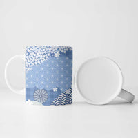 Blue Palaka Japanese Patterns Ceramic Mug Asanoha Seigaiha Sakura Motif LT14 - Polynesian Pride