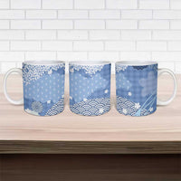 Blue Palaka Japanese Patterns Ceramic Mug Asanoha Seigaiha Sakura Motif LT14 - Polynesian Pride