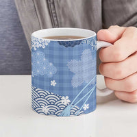 Blue Palaka Japanese Patterns Ceramic Mug Asanoha Seigaiha Sakura Motif LT14 - Polynesian Pride