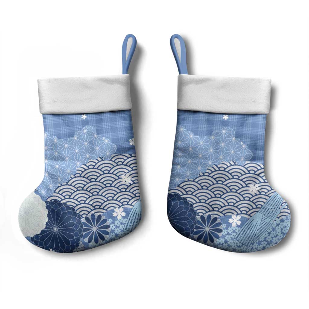 Blue Palaka Japanese Patterns Christmas Stocking Asanoha Seigaiha Sakura Motif LT14 - Polynesian Pride