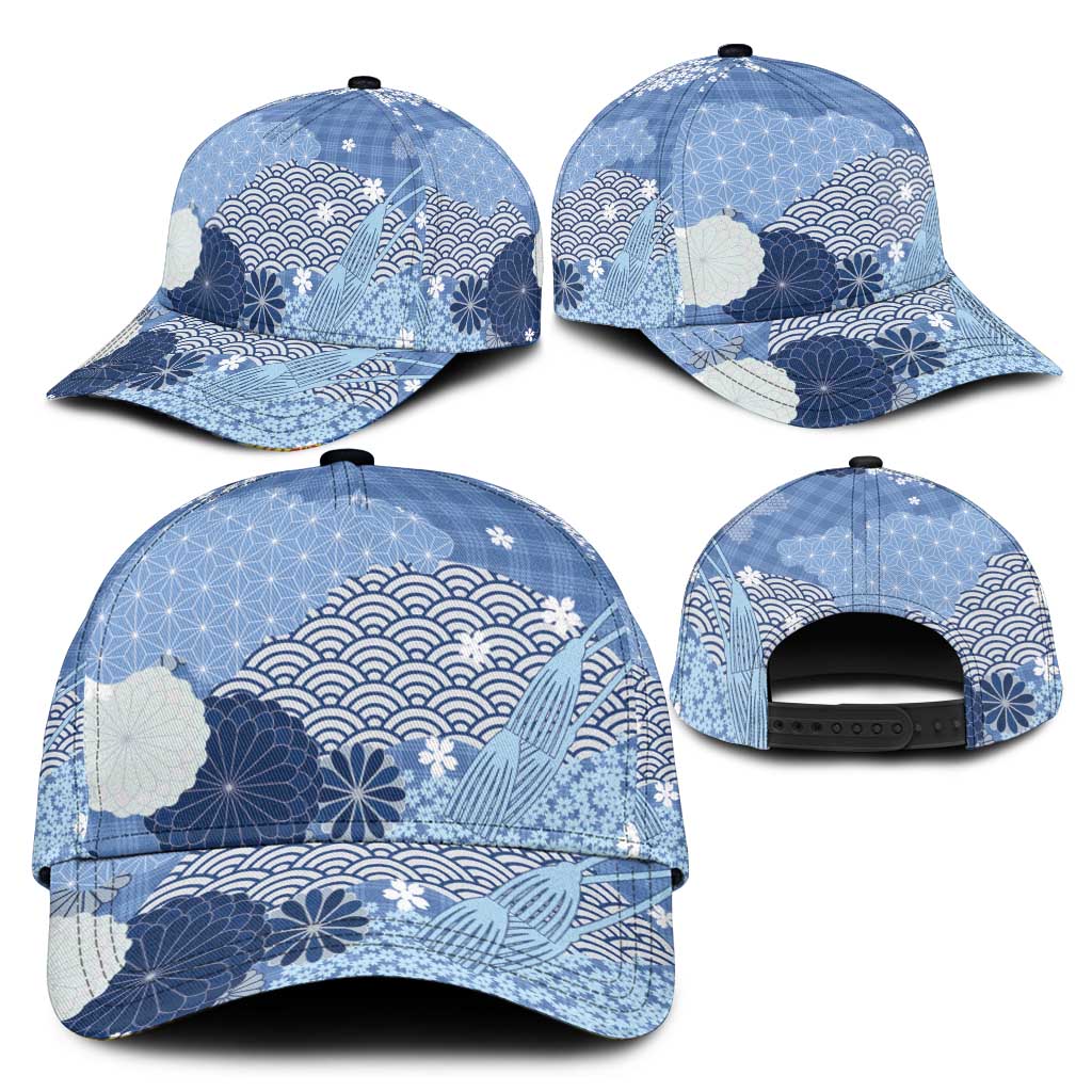 Blue Japanese Traditional Motifs Classic Cap Palaka With Asanoha Seigaiha Sakura LT14 - Polynesian Pride