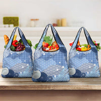 Blue Palaka Japanese Patterns Grocery Bag Asanoha Seigaiha Sakura Motif LT14 3-pack One Size Blue - Polynesian Pride