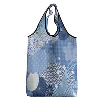 Blue Palaka Japanese Patterns Grocery Bag Asanoha Seigaiha Sakura Motif LT14 - Polynesian Pride