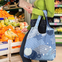 Blue Palaka Japanese Patterns Grocery Bag Asanoha Seigaiha Sakura Motif LT14 - Polynesian Pride