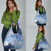 Blue Palaka Japanese Patterns Grocery Bag Asanoha Seigaiha Sakura Motif LT14 - Polynesian Pride