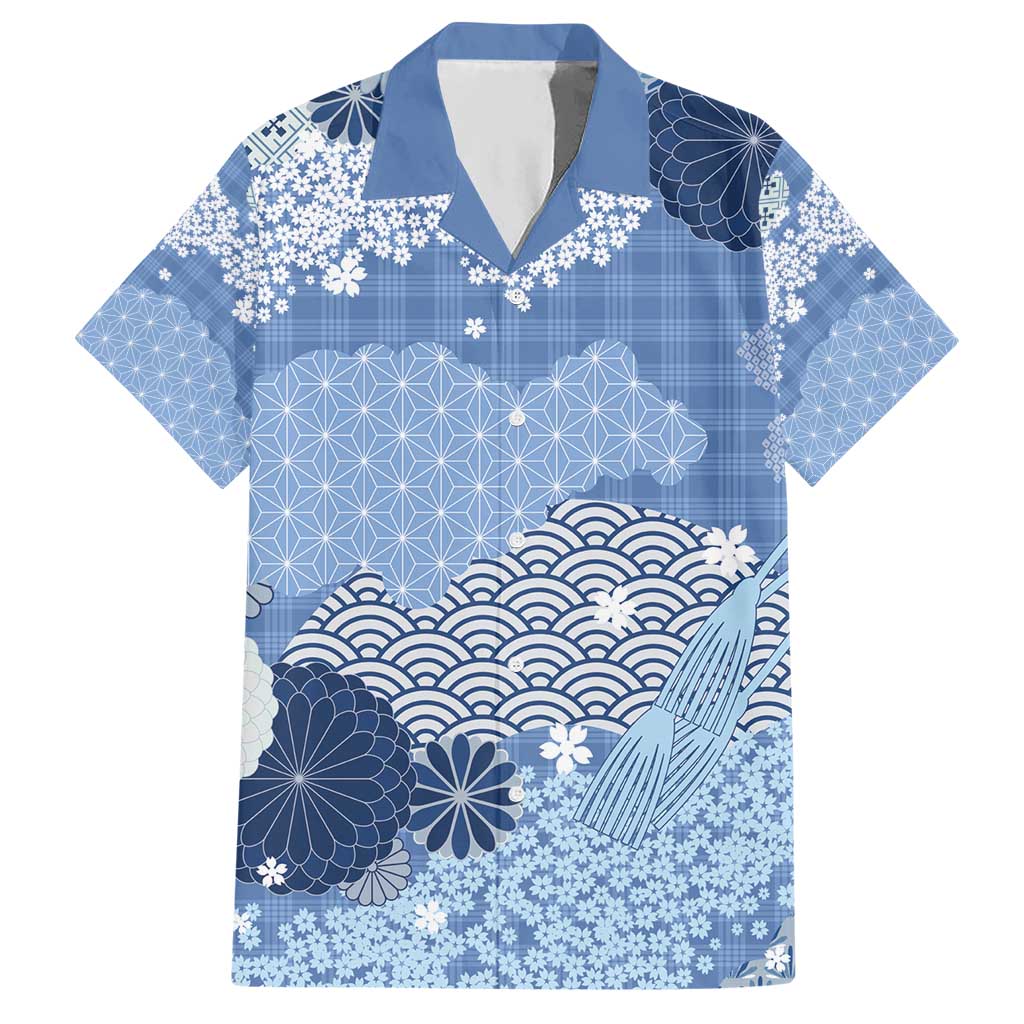 Blue Palaka Japanese Patterns Hawaiian Shirt Asanoha Seigaiha Sakura Motif LT14 Blue - Polynesian Pride