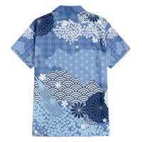 Blue Palaka Japanese Patterns Hawaiian Shirt Asanoha Seigaiha Sakura Motif LT14 - Polynesian Pride