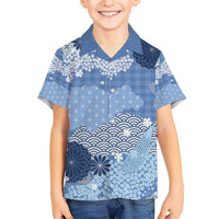 Blue Palaka Japanese Patterns Hawaiian Shirt Asanoha Seigaiha Sakura Motif LT14 - Polynesian Pride