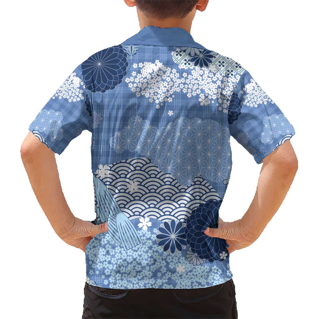 Blue Palaka Japanese Patterns Hawaiian Shirt Asanoha Seigaiha Sakura Motif LT14 - Polynesian Pride