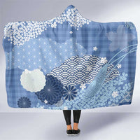 Blue Palaka Japanese Patterns Hooded Blanket Asanoha Seigaiha Sakura Motif LT14 One Size Blue - Polynesian Pride