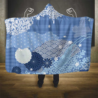 Blue Palaka Japanese Patterns Hooded Blanket Asanoha Seigaiha Sakura Motif LT14 - Polynesian Pride